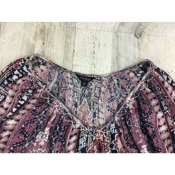 Lucky Brand Boho Print Blouse Blue Maroon Womens Sz S - Picture 3 of 12